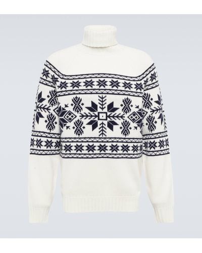 Brunello Cucinelli Jacquard Turtleneck Cashmere Sweater - White