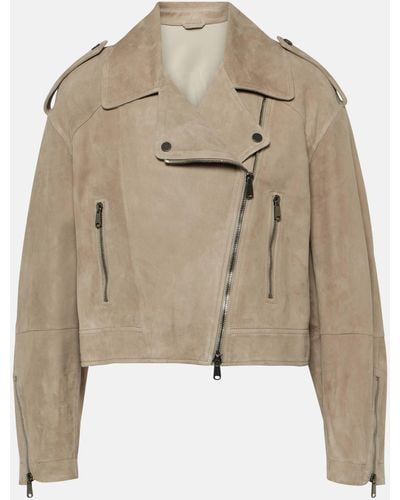 Brunello Cucinelli Cropped Suede Jacket - Natural