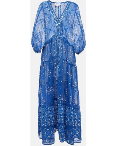 Juliet Dunn Embroidered Cotton Maxi Dress - Blue