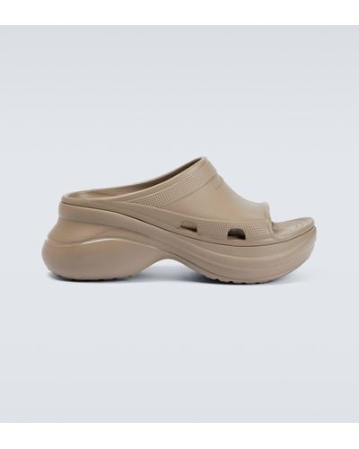 Balenciaga Pool Crocstm Rubber Sandals - Brown