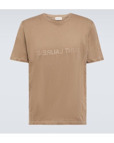 Saint Laurent Logo-print Cotton T-shirt - Brown
