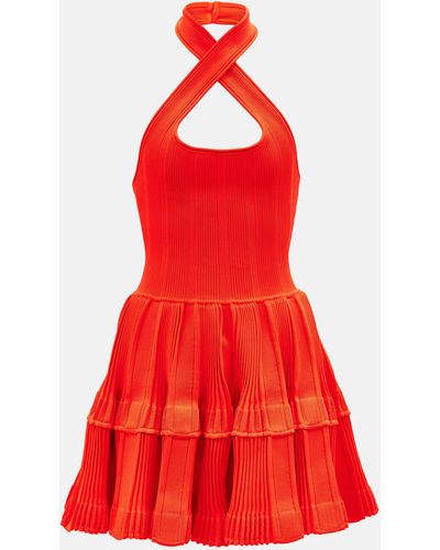 Alaïa Ribbed-knit Halterneck Minidress - Red