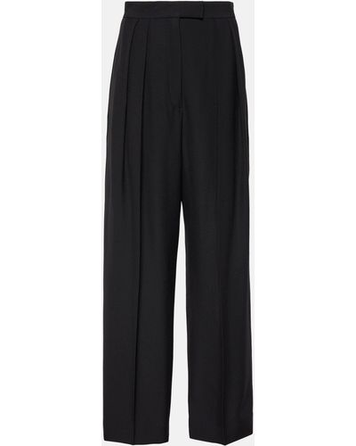 The Row Hector Satin-trimmed Wool And Silk-blend Straight-leg Pants - Black