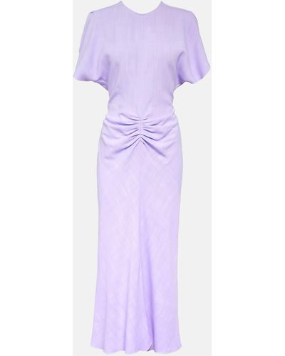 Victoria Beckham Gathered Woven Midi Dress - Purple