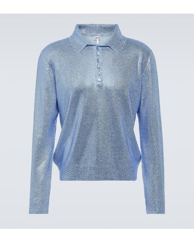 Loewe Embellished Cashmere Polo Sweater - Blue