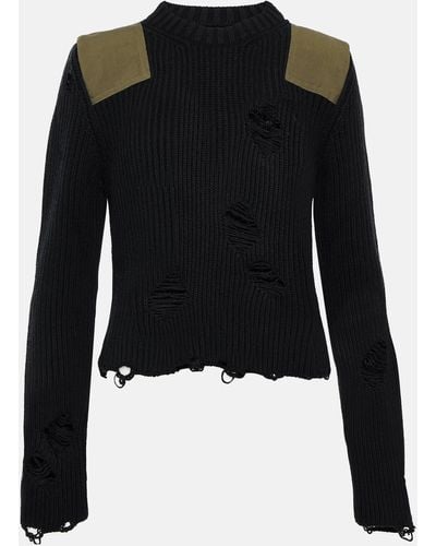 MM6 by Maison Martin Margiela Distressed Cotton And Wool Sweater - Black