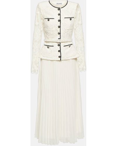 Self-Portrait Convertible Pleated Georgette And Embellished Corded Lace Midi Dress - White