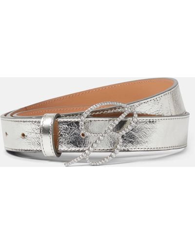 Blumarine Embellished Metallic Leather Belt - White