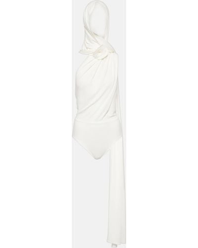 Magda Butrym Floral-applique Hooded Bodysuit - White
