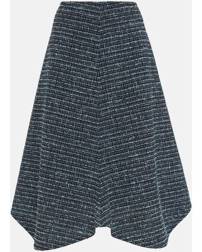 Bottega Veneta Asymmetric Tweed Midi Skirt - Blue