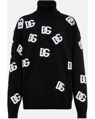 Dolce & Gabbana Jacquard Turtleneck Wool Sweater - Black