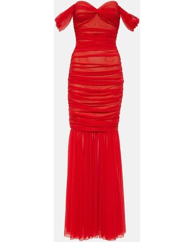 Norma Kamali Walter Off-shoulder Mesh Gown - Red