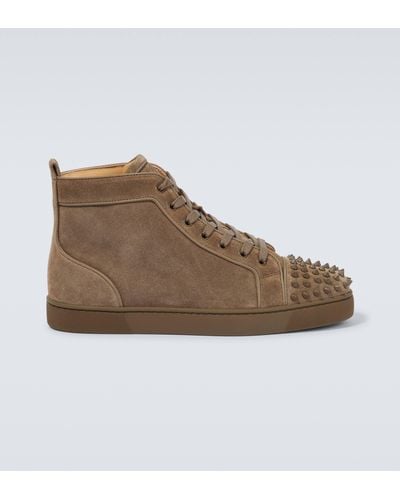 Christian Louboutin Louis Grosgrain-trimmed Spiked Suede High-top Sneakers - Brown