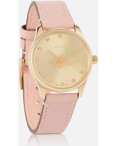 Gucci G-timeless 29mm Gold Pvd-plated And Leather Watch - Pink