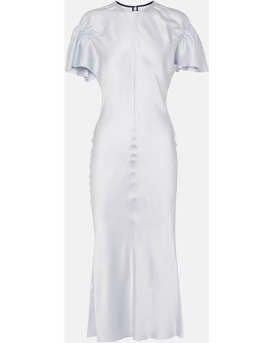 Victoria Beckham Gathered Crepe Satin Midi Dress - White