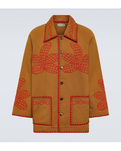 Bode Field Maple Embroidered Cotton Coat - Orange