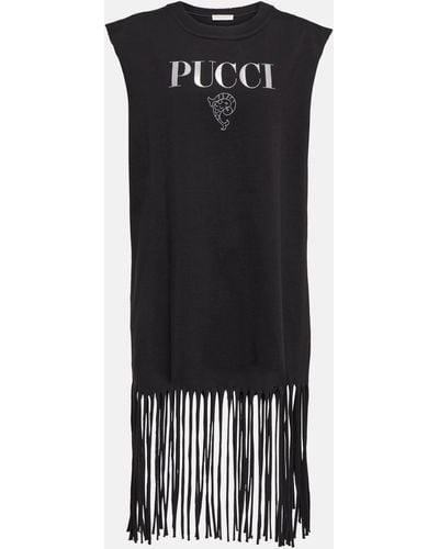 Emilio Pucci Logo Cotton Tassel Minidress - Black