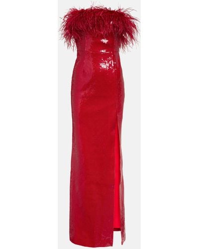 Rebecca Vallance Nika Sequined Feather-trimmed Gown - Red