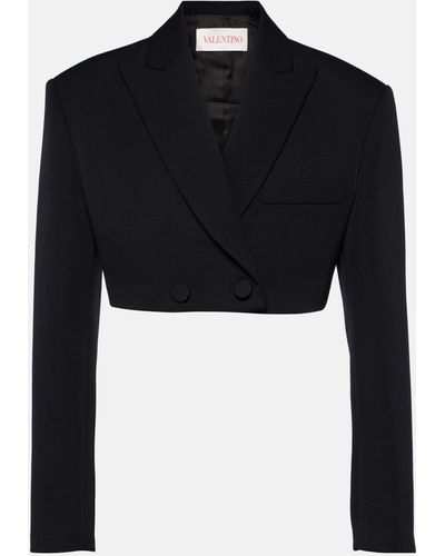 Valentino Cropped Wool Grisaille Blazer - Black