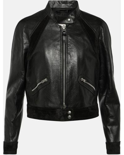 Tom Ford Cropped Leather Biker Jacket - Black