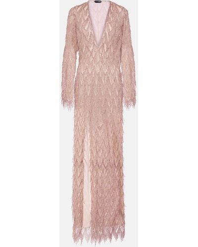 Tom Ford Fringed Lame Gown - Natural