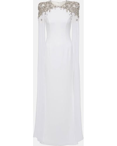 Jenny Packham Frida Embellished Cape-detail Gown - White