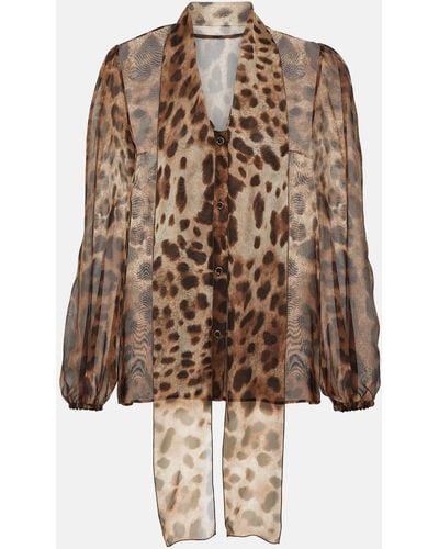 Dolce & Gabbana Leopard-print Silk Chiffon Blouse - Brown