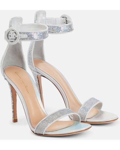 Gianvito Rossi Embellished Leather Sandals - White