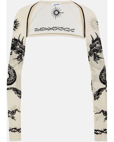 Jean Paul Gaultier Tattoo Collection Printed Tulle Shrug - White