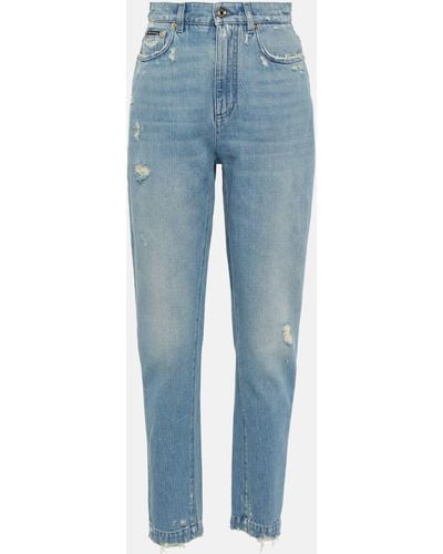 Dolce & Gabbana Distressed High-rise Jeans - Blue