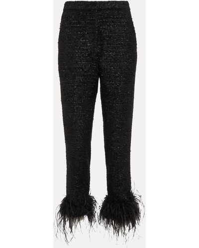 Rebecca Vallance Jourdan Feather-trimmed Boucle Pants - Black