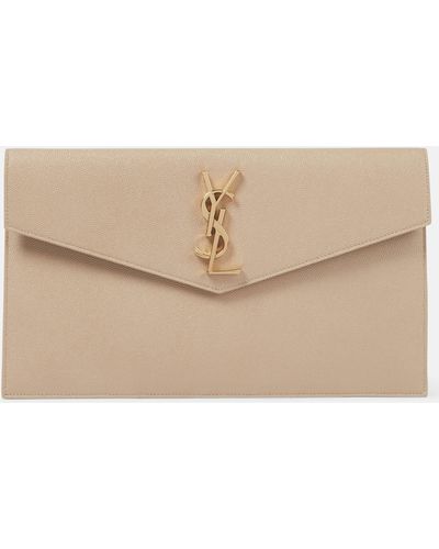 Saint Laurent Uptown Leather Envelope Pouch - Natural