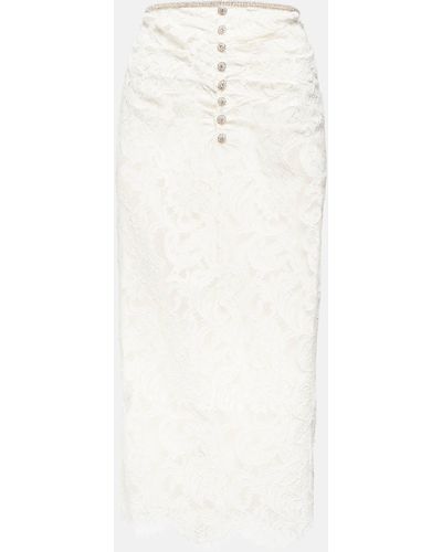 Self-Portrait Embellished Corded Lace Midi Skirt - White