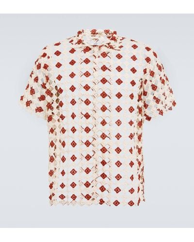 Bode Diamond Lace Bowling Shirt - Red