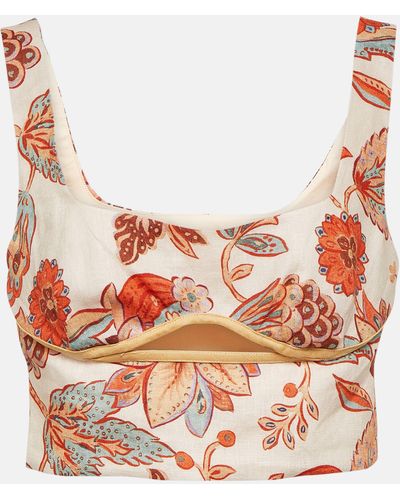 Sir. The Label Noemi Cutout Floral Linen Crop Top - Pink
