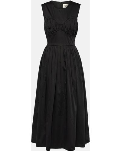 TOVE Delphine Gathered Cotton-blend Midi Dress - Black