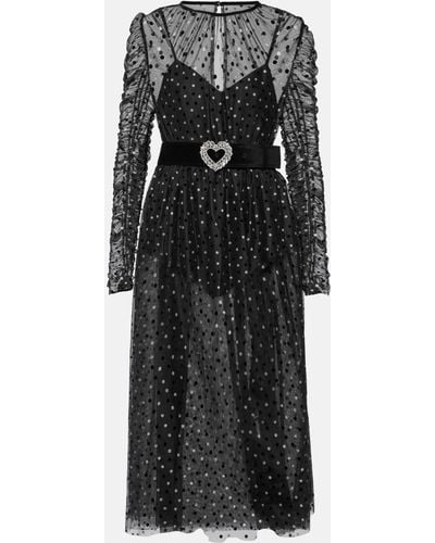 Rebecca Vallance Whitney Belted Metallic Polka-dot Flocked Tulle Dress - Black