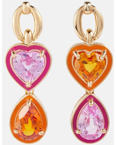 Nadine Aysoy Catena Double Stone 18kt Gold Earrings With Enamel And Sapphires - Pink