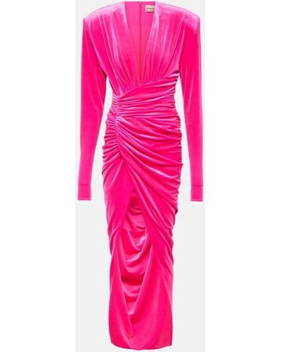 Alexandre Vauthier Velvet Draped Midi Dress - Pink