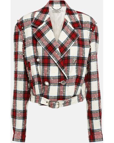 Alessandra Rich Checked Cropped Wool-blend Jacket - Multicolour