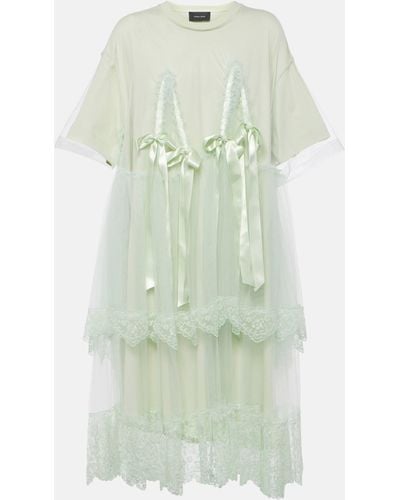 Simone Rocha Bow-detail Layered Jersey Midi Dress - Green
