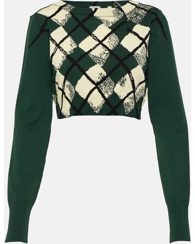 Burberry Argyle Cropped Cotton Sweater - Green