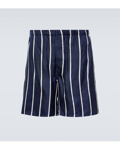 Ami Paris Striped Silk Shorts - Blue