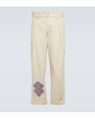 Adish Embroidered Straight Cotton Pants - Natural