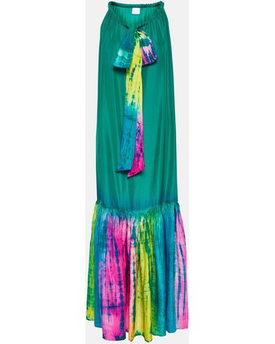 Anna Kosturova Tie-dye Printed Silk Maxi Dress - Green
