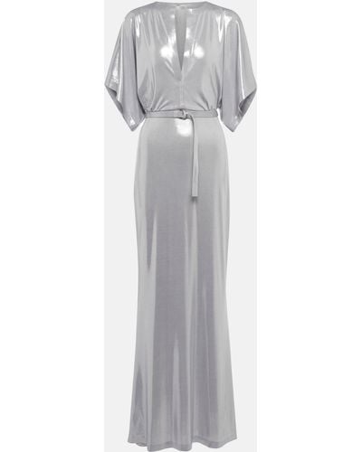 Norma Kamali Belted Lame Gown - Grey