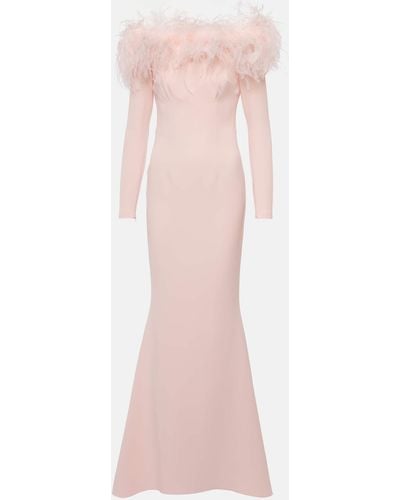 Safiyaa Feather-trimmed Off-shoulder Gown - Pink