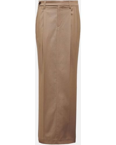 Brunello Cucinelli Pleated Low-rise Cotton-blend Maxi Skirt - Brown