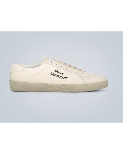 Saint Laurent Mens Sl06 Signature Low Top Sneakers - Natural
