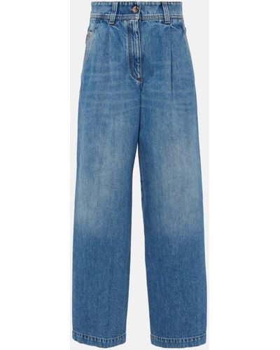 Brunello Cucinelli Pleated High-rise Wide-leg Jeans - Blue